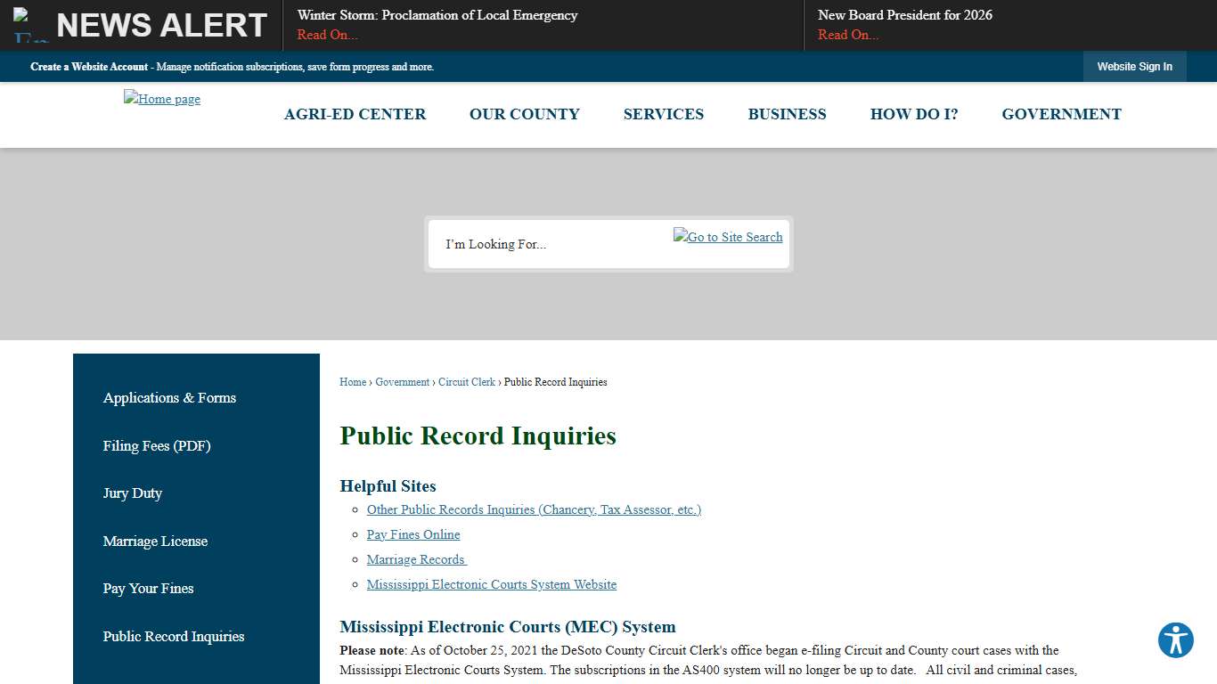 Public Record Inquiries DeSoto County, MS - Official Website