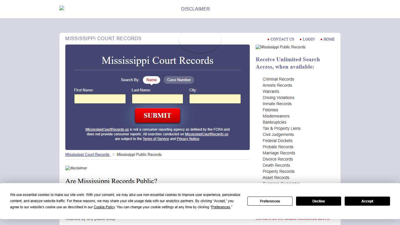 Mississippi Public Records MississippiCourtRecords.us